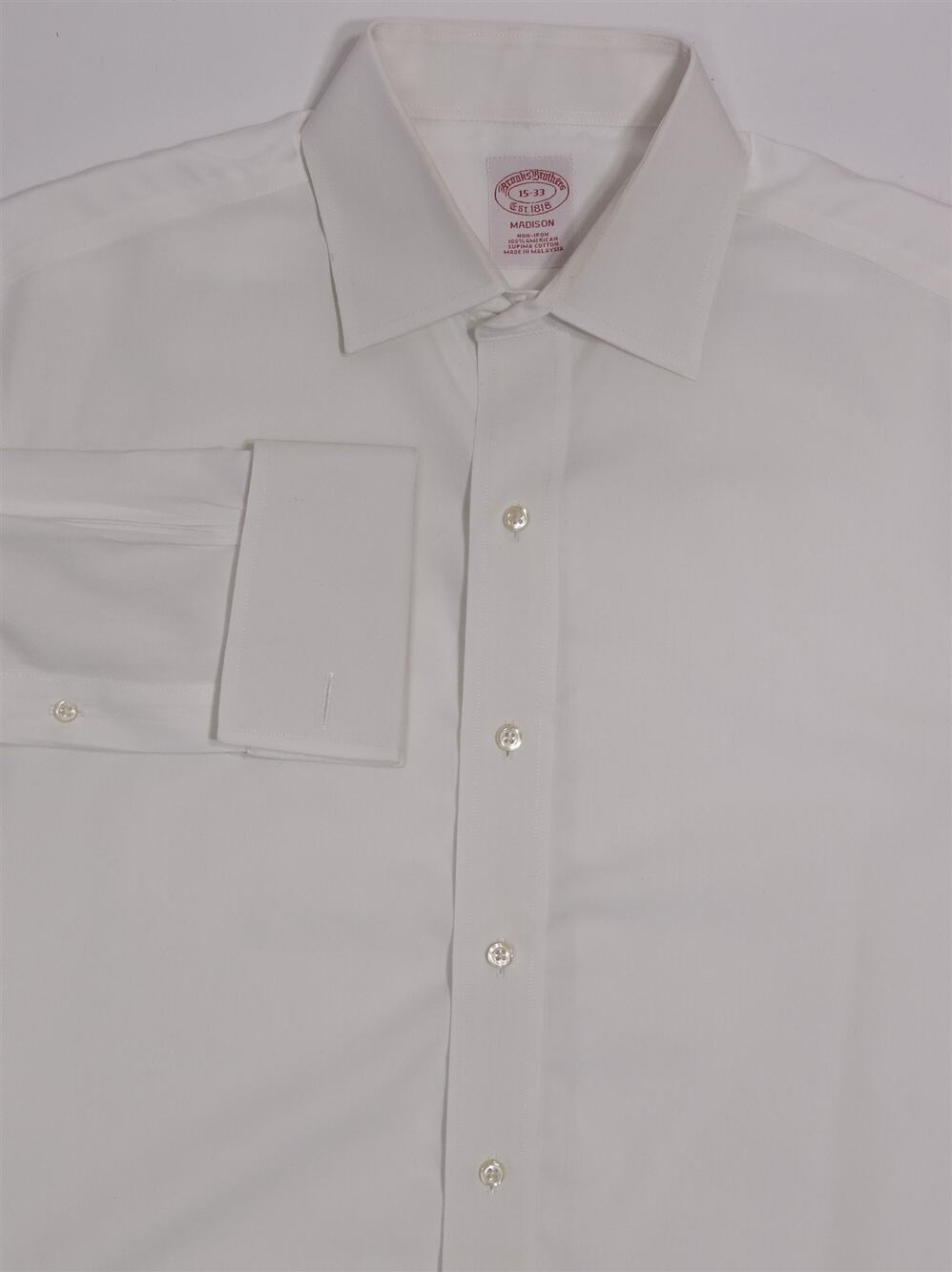 Brooks Brothers Madison Non-Iron Solid White Cotton Dress Shirt 15-33